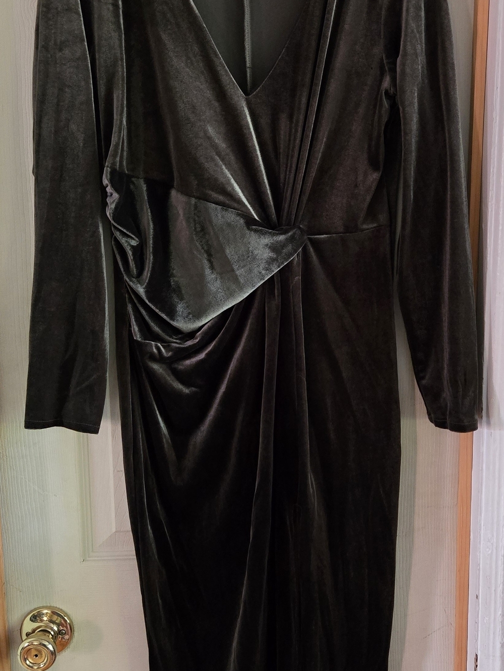 Zara Black Velvet Long-Sleeve Twist Draped Dress